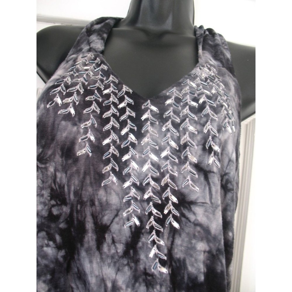 The Clothing Co., Dress Stretch Abstract PrintGray/Silver, beading, Size M